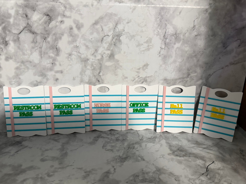 6 Piece Classroom Hall Pass Set – Restroom, Nurse, Office & Hall Passes (Copy)