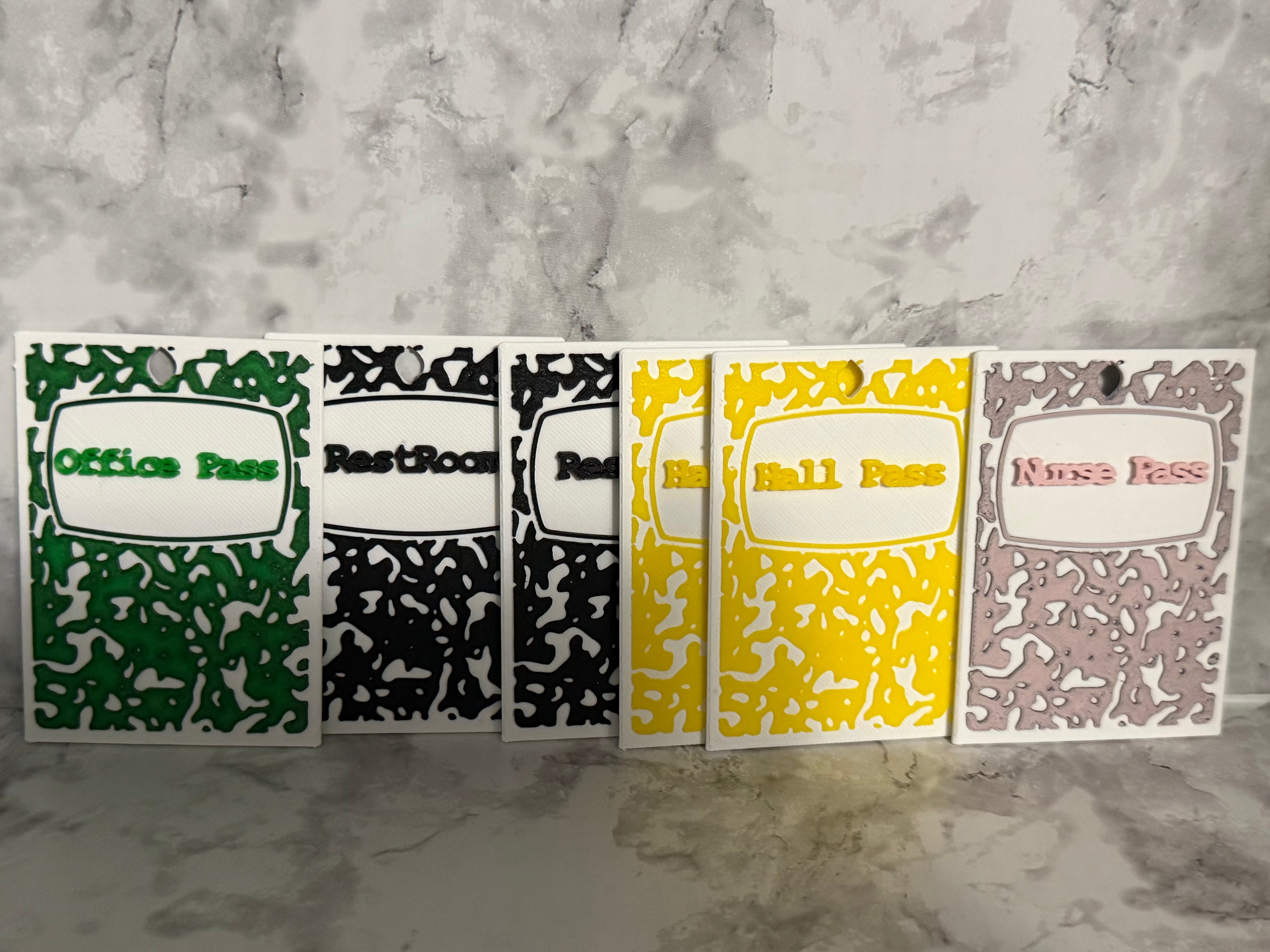 6 Piece Classroom Hall Pass Set – Restroom, Nurse, Office & Hall Passes