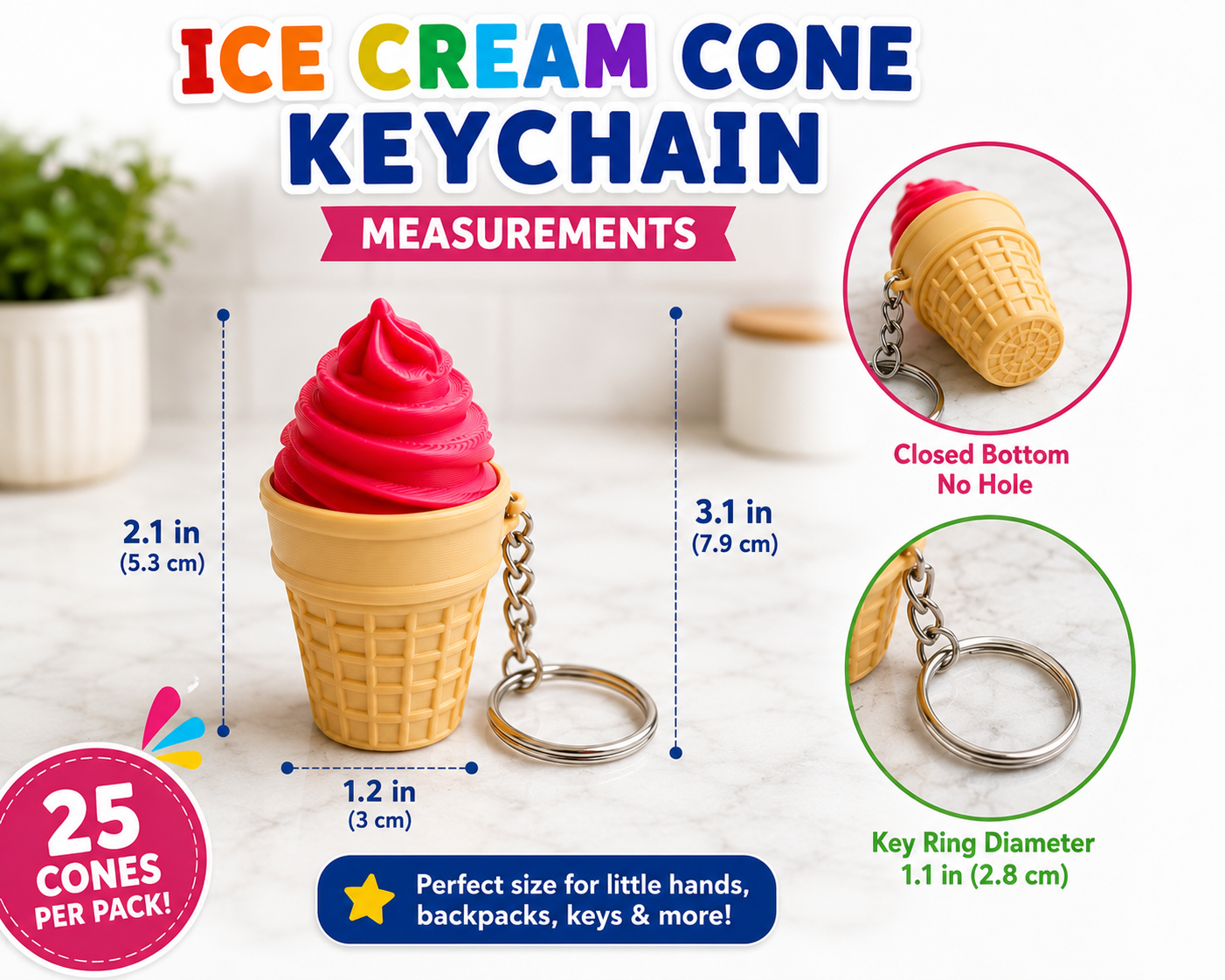 25 Pack Ice Cream Cone Keychains – Colorful Clicker Fidget Party Favors