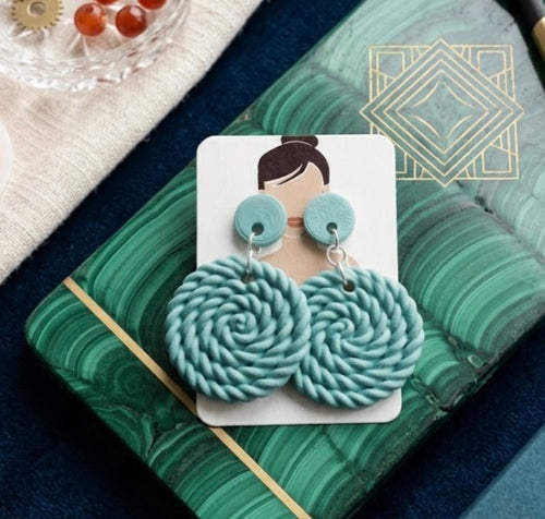 3D-printed spiral earrings- Teal