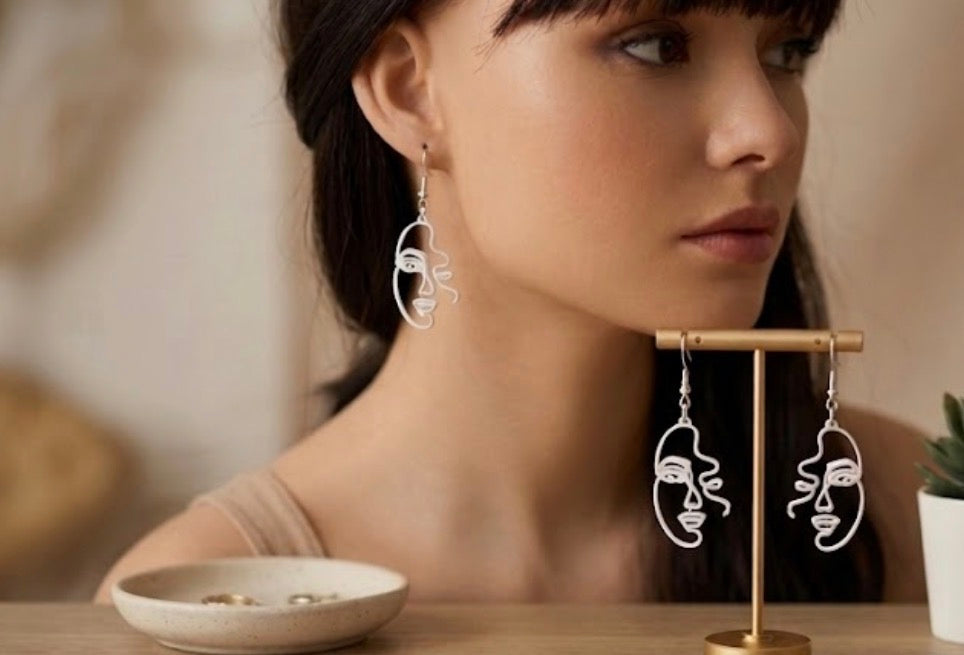 Silhouette Face Line Art Earrings