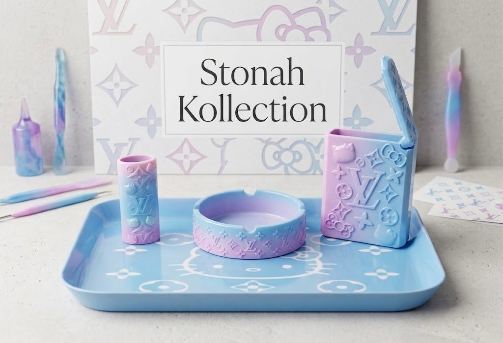 Luxe Kitty Rolling Tray Set- Stonah Kollection (4 piece set)